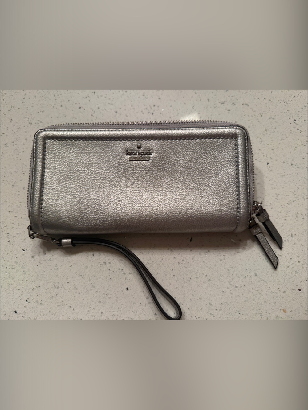 kate spade Metallic Silver Zip Wristlet Wallet